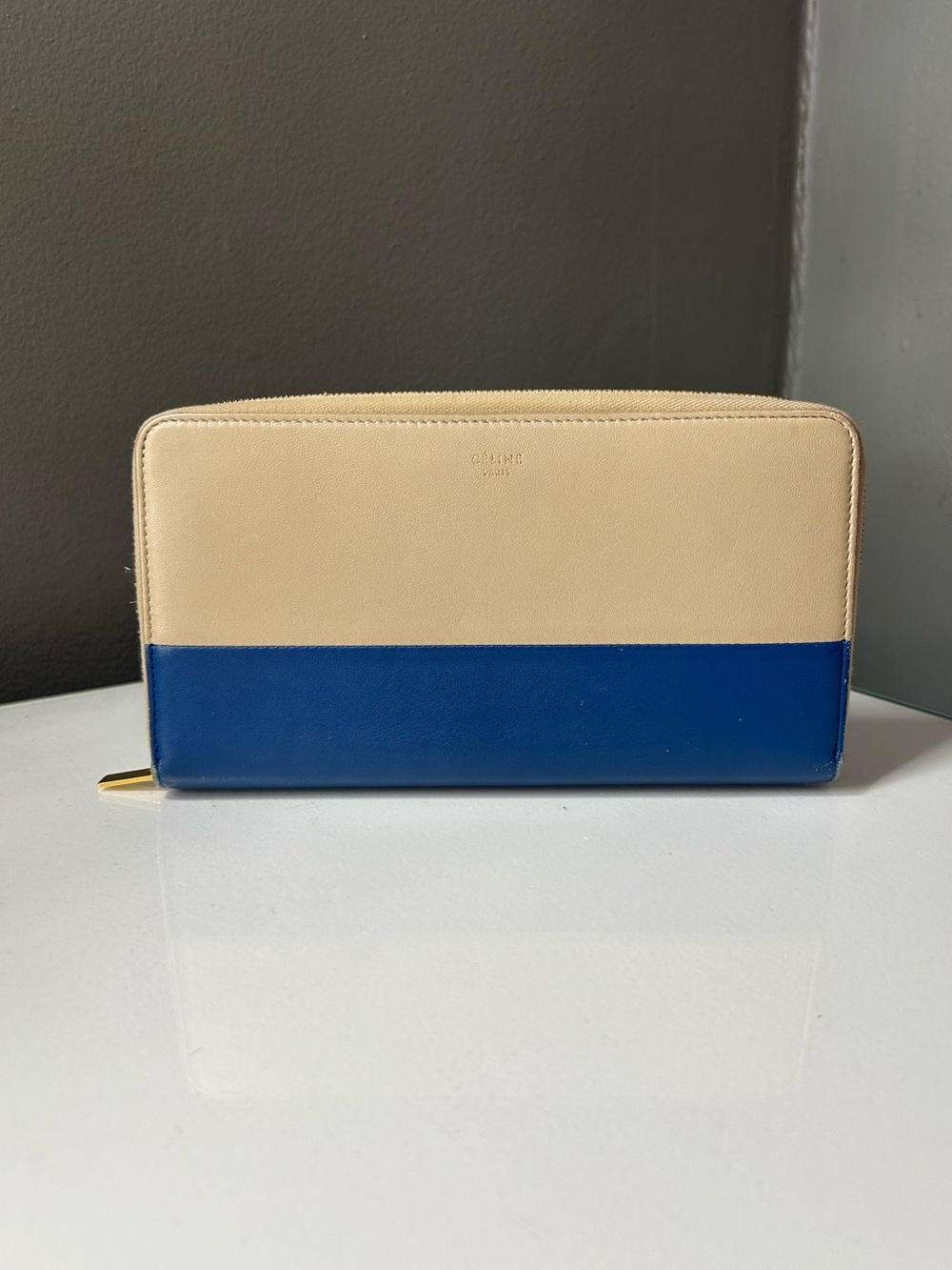 Celine Navy Blue & Beige Bicolor Zippy Wallet